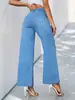 Temu Venta Caliente Verano Nuevo Pantalones de Mezclilla Rectos Elásticos Talla Estándar Europea y Americana Pantalones Anchos para Mujer Transfronterizos en Stock Venta al por Mayor