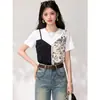Elegante diseño de dos piezas, camisa de manga corta para mujer, nuevo top casual tipo jersey de moda de verano en blanco