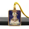 Acero de Titanio Pintado a Mano Oro Arena Mineral Thangka Colgante Ocho Santos Protectores Buda de Nacimiento Colgante de Buda Portátil Collar Venta al por Mayor