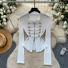 Cardigan Retro Cool Coreano Hebilla Metálica Cremallera Picante Manga Larga Cintura Delgada Superior para Viajar Adelgazante Versátil Capa Base para Mujer