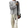 Camiseta Henley de manga larga a rayas blancas y negras Cleanfit, básica versátil casual de otoño para hombre