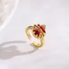 Anillo Abierto con Corona Roja Corazón Zirconia Transfronterizo Europeo y Americano Encanto Personalizado Anillo para Mujer de Uso Diario Joyería