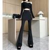 Calças Flare Retro de Cintura Alta Transfronteiriças Falsas de Duas Peças para Mulheres, Novo Design Outono e Inverno 2025, Calças Slimming com Aplicação de Saia Curta