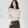 Lujo de estilo francés, colección otoño 2026: suéter de cachemira adornado a mano con cuello redondo, top de punto de manga larga para mujer