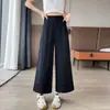 Roupas Femininas: Calça de Seda Gelo Algodão Linho Vazada Wide Leg, Verão 2026 Cintura Alta Emagrecedora Casual Cropped Reta
