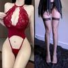 Lencería Sexy Enterizo Entrepierna Abierta Sexy Bikini de Chica Caliente Transparente Ajustado Cuello Halter Recortes Ropa de Dormir Apasionada Talla Extra
