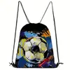 Bolsa de Viagem Outdoor com Cordão e Estampa de Futebol Transfronteiriça, Poliéster, Grande Capacidade, Mochila com Cordão Portátil