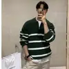 Suéter preto e branco listrado com gola virada e zíper parcial para homens, jaqueta de malha pullover estilo preguiçoso casual para outono e inverno, moderno