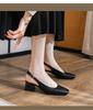 Sandalias de Cuero Suave con Puntera Reforzada Talla Grande 35 a 42 Transfronterizas Verano 2024 Nuevas Sandalias con Tira de una Sola Palabra Punta Cuadrada Tacón Grueso