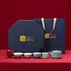 Set de regalo de cerámica de alta gama: Juego de té con tetera de asa en caja octogonal, con diseños culturales y artísticos de cinco hornos famosos
