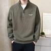 Suéter de Cuello Vertical con Media Cremallera para Hombre Primavera y Otoño Holgado Casual Manga Larga Top para Hombre Primavera y Otoño Marca de Moda Bordado Camiseta Base