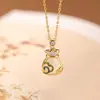 Yiluyin S925 prata de lei banhado a ouro natural Hetian jade branco bolsa da sorte pingente novo estilo chinês elegante conjunto de corrente para clavícula