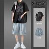 Traje corto de verano de manga corta para adolescentes y estudiantes varones, ropa de hombre fresca y guapa, un conjunto completo con tendencia vaquera