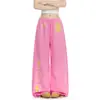 Comércio Transfronteiriço Estilo Preguiçoso Estampa Cruzada Calça Jogger Rosa para Mulheres Calças Casuais Retas Largas Calças Esportivas Estilo Americano