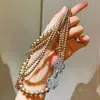Outono e Inverno Alta Qualidade Alto Brilho Cor Café Maillard Dourado Pérola Swarovski Múltiplos Estilos de Uso Corrente de Suéter Corrente de Clavícula para Mulheres