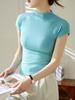 Camiseta de Verano de Alta Calidad para Mujer, Corte Ajustado, Cuello Semi Alto y Mangas Cortas Raglán, Nuevo Estilo 2026, Camiseta Básica Adelgazante con Cuello Alto