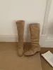 Botas femininas longas, nova coleção de inverno 2026, bico redondo, com salto oculto, salto plataforma, botas altas estilo francês com detalhes plissados