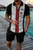 Comercio Exterior Transfronterizo Moda Camisa Polo de Manga Corta con Cremallera Conjunto de Shorts Casuales Impresos en 3D de Moda para Hombre