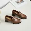 [Gabinete de Red] Cuatro Estaciones y Viento, mocasines con tacón grueso de 5.5 cm de altura para mujer, estilo retro, suela suave, piel genuina
