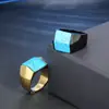 Anillo de acero inoxidable cuadrado geométrico simple turquesa flujo titanio acero para hombre Jinziying joyería europeo y americano