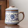 Taza de Té de Cerámica Horno Ru con Tapa, Taza de Agua con Separación de Filtro, Taza para Preparar Té, Taza de Oficina, Regalo Personalizado