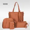 Bolso de Hombro Nuevo Estilo Coreano Cubo con Borlas para Mujer Bolso de Madre Set de Cuatro Piezas Cruzado Portátil para Teléfono Móvil Billetera para Monedas Bolso Pequeño
