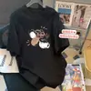 Camiseta Gris de Algodón Puro de Manga Corta con Cuello Redondo de Corte Holgado para Mujer, Top Casual de Verano de Corte Delgado de Longitud Media Combinado con Pantalones de Tiburón