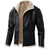 Jaqueta de Couro com Forro de Lã de Cordeiro Estilo Motociclista Retrô Masculina Espessada Quente Gola Reversível Roupa de Couro Outono/Inverno Transfronteiriça Masculina