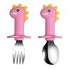 Venta al por mayor del fabricante Cuchara de silicona para bebé Tenedor corto de acero inoxidable con diseño de dibujos animados para niños Juego de vajilla de dinosaurio para niños