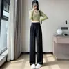 Calça de terno cinza feminina, novo estilo de outono, cintura alta, corte reto, modelagem que afina, calça casual, versão estreita, calça de perna larga fluida, comprimento até o chão