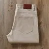 Pantalones Vaqueros Casuales Rectos Delgados para Hombre, Nuevos de Primavera y Verano 2025, Lyocell de Algodón Elástico, Color Khaki Claro, Cintura Media, Cinco Bolsillos