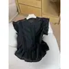 Moda Nova 2025 Versátil Verão Solta Babado Manga Curta Jovem Blusa Estilo Coreano Respirável Sem Mangas Top