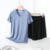 Conjunto de Camisetas Casuales Sueltas Finas de Modal para Mujer Primavera Verano Estilo Coreano Manga Corta Talla Grande Adelgazante Conjunto de Dos Piezas