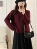 Cardigan de Tricô Gola Redonda de Alto Padrão Francês para Mulheres Outono e Inverno 2025 Novo Elegante Versátil Suéter Jaqueta Pequeno Perfumado Tendência