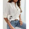 Comercio Exterior Ebay Transfronterizo Verano 2026 Nuevo Estilo Sencilla de Color Sólido Cuello en V Manga Larga Camisa para Mujer, Blusa Holgada de Moda