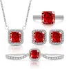 Transmissão ao vivo popular pedra preciosa colorida diamante de alto carbono corte flor de gelo quadrado princesa conjunto de embalagem anel brincos colar pulseira ouro real galvanizado