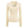 2025 Primavera Nuevo Top Base Adelgazante de Cintura para Mujer Europeo y Americano Sexy Cuello en U Manga Larga Suéter Trenzado Suéter