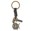 Llavero de Cuero con Pez Koi Hueco Vintage, Colgante Pequeño de Pez "Abundancia Cada Año", Accesorio para Llave de Coche, Pequeño Regalo al por Mayor