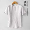 Camisa de Lino de Manga Corta Estilo Chino para Hombre Verano Fina Casual Retro Pulóver de Lino Camisa de Cuello Mao Pequeño