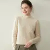 Suéter Grueso de Cachemira de Tres Hilos Tejido en Punto Trenzado de Cuello Medio para Mujer, Nuevo Otoño/Invierno 2025, Suéter de Punto Holgado con Mangas Largas, Top de Capa Interior