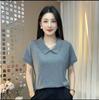 2024 Nueva Camiseta de Verano con Cuello de Muñeca, Estampado de Rombos, Color Sólido, Manga Corta, Moda Femenina, Reductor de Edad, Adelgazante, Cuello POLO, Camisa Pequeña
