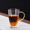 Taza de agua con patrón vertical, vaso de cristal transparente, taza de té verde, taza de té para el hogar, taza de café, taza de té de flores redonda creativa con asa