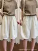 Calça Cropped de Linho Wide-Leg Estilo Old Money para Mulheres, Verão Fina de Cintura Alta Emagrecedora Casual Relaxada Fluida Floral de Comprimento Médio