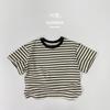 Camiseta de manga corta para niños, estilo coreano, transpirable y fresca, de rayas, de verano, informal, de punto, de algodón, para niños y niñas.