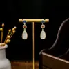 [Selección Premium] Pendientes de Perlas con Forma de Gota de Aceite de Jade Imitación Estilo Chino Nuevo Pendientes Retro con Borlas de Gota de Agua Accesorios Simples Hanfu para Mujeres
