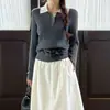 Suéter retro de punto trenzado estilo coreano con bloques de color, mangas largas ajustadas y un nuevo diseño para mujer