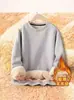 Sudadera sherpa de cuello redondo, gruesa, color liso, forrada de forro polar para otoño e invierno, unisex, estilo americano casual, versátil para varios atuendos