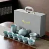 Conjunto de Chá Kiln Ru Película Aberta Bule de Chá Porcelana Ru Xícara de Chá Cerâmica Kung Fu Tigela com Tampa Conjunto Completo de Presente Chinês Caixa de Presente