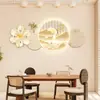 Pintura Decorativa para Restaurante Estilo Nuevo Estilo Silencioso con Reloj Mural de Flores Abstractas Pared de Fondo de Piedra Arenisca Laioru Pintura Colgante de Pared