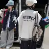 Roupa infantil, jaqueta de baseball casual de outono para meninas com bordado de coruja e color blocking, jaqueta de baseball para meninas estilo novo 2026